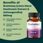 Brainstaq (Lions Mane Mushroom Extract & Ashwagandha) 850mg Veg Capsules - Image 3